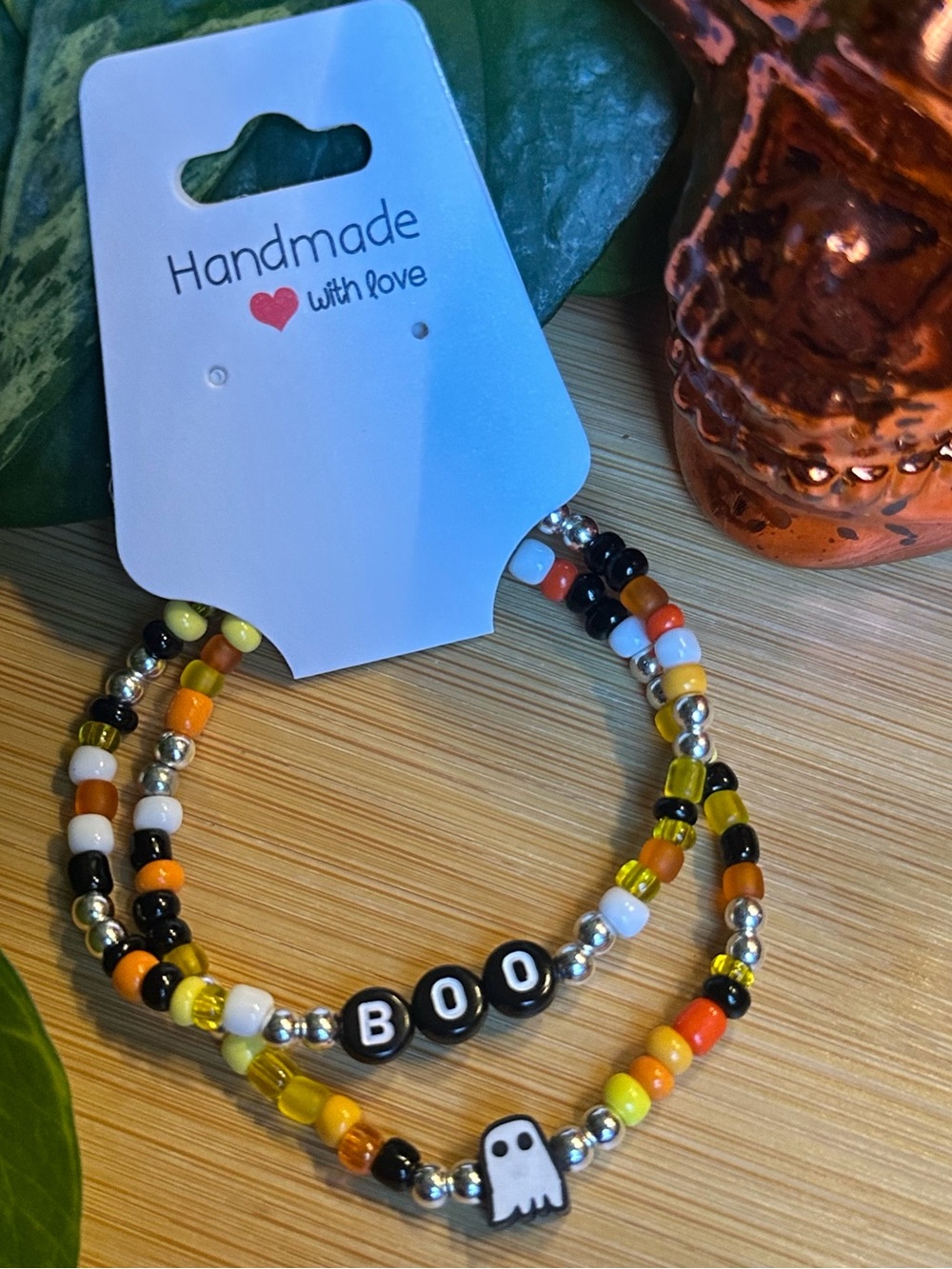 👻✨ Boo‎ 2-PC Stretchy Beaded Bracelet Set | Handmade | Halloween Bracelet Stack